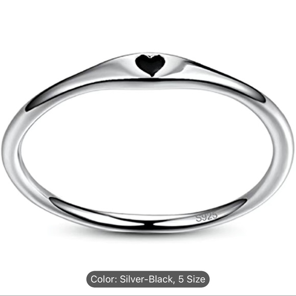 NWT 🖤 DAINTY 925 STAMPED STERLING SILVER CARVED BLACK HEART RING Size 7 - Picture 6 of 12